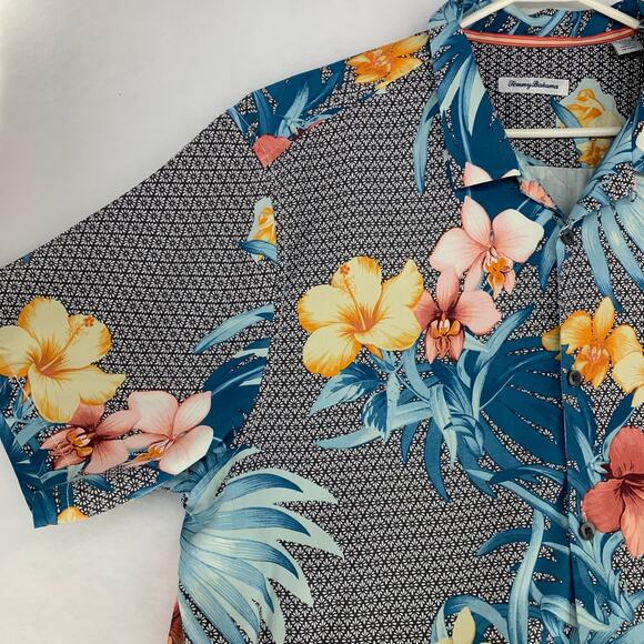 Tommy Bahama 100% Silk Tropical Print Short Sleeve Button Down Shirt Size XXL - Picture 15 of 15